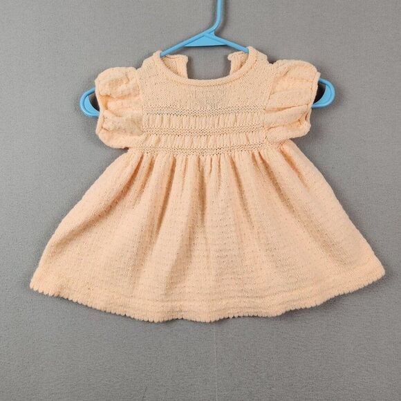 Vintage Handmade Crochet Knit Orange Baby Girl Dress - Picture 1 of 4